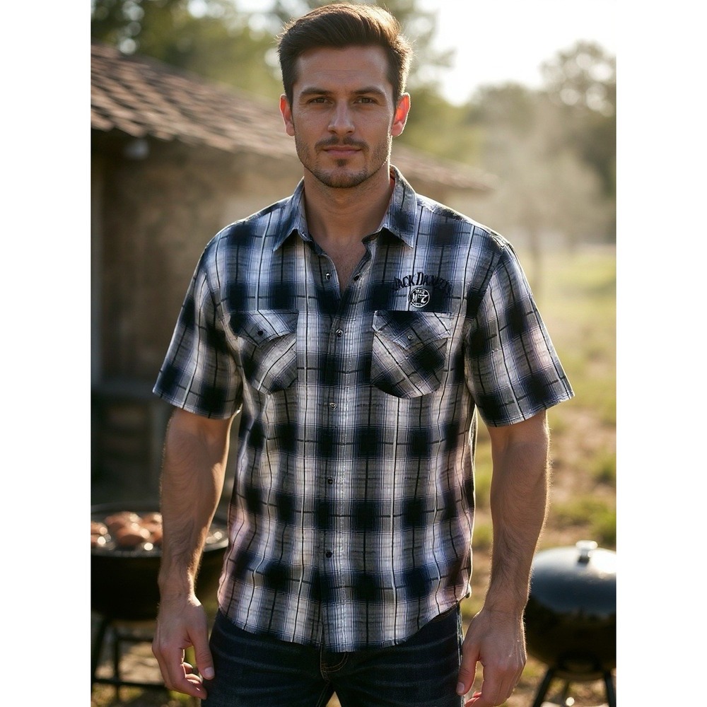 Jack Daniels Old No. 7 Brand Button Down Shirt Men's‎ L Pearl Snap Embroidered